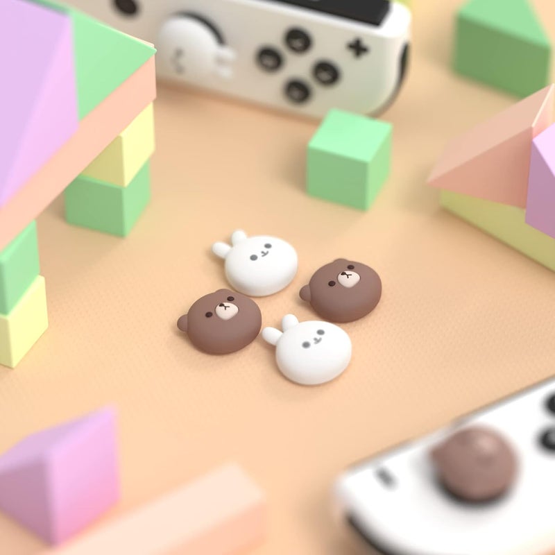 playvital Joystick Caps for Nintendo Switch, Thumbstick Grips for Switch Lite, Analog Cover for OLED Joycon Thumb Grip Caps - Chubby Bear & Smiley Bunny - Image 3